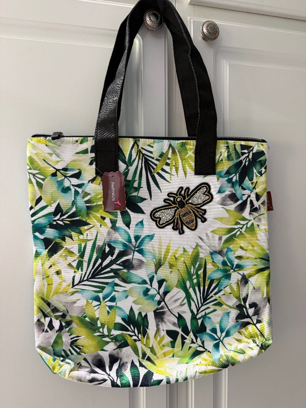 New With Tags Tropical Leaf and Jeweled Bee appliqué with sparkling rhinestones